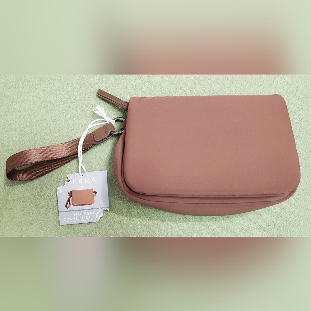 NWT Serra Neoprene Brown Convertible Wristlet/Belt Bag/Sling Bag
